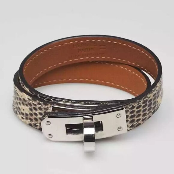 Hermes Ombre Lizard Palladium Plated Kelly Double Tour Bracelet Size T2 - Picture 7 of 10